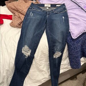 Frame Denim Blue Distressed Skinny Jeans
